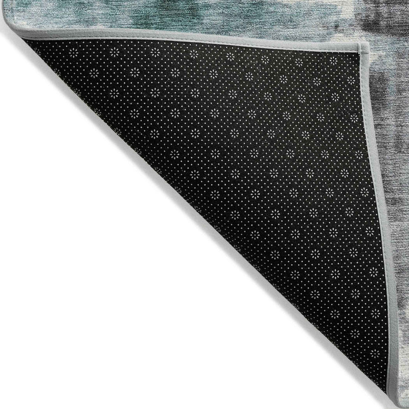 8' Teal Blue And Ivory Round Abstract Washable Indoor Outdoor Area Rug