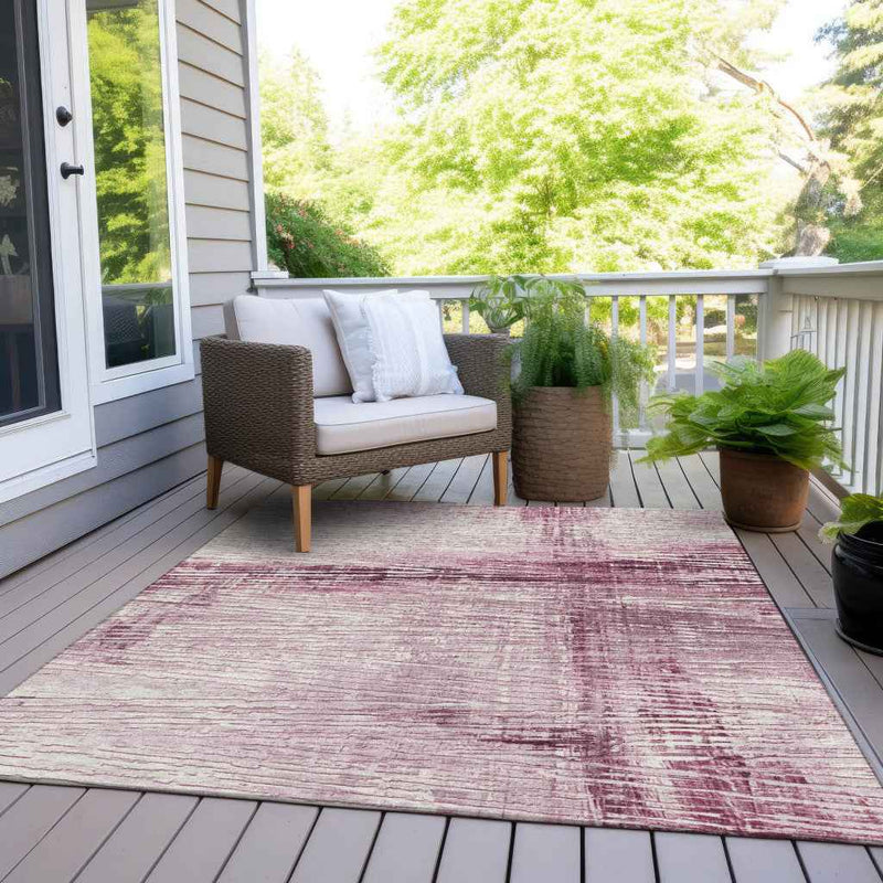 3' X 5' Blush And Ivory Striped Washable Indoor Outdoor Area Rug