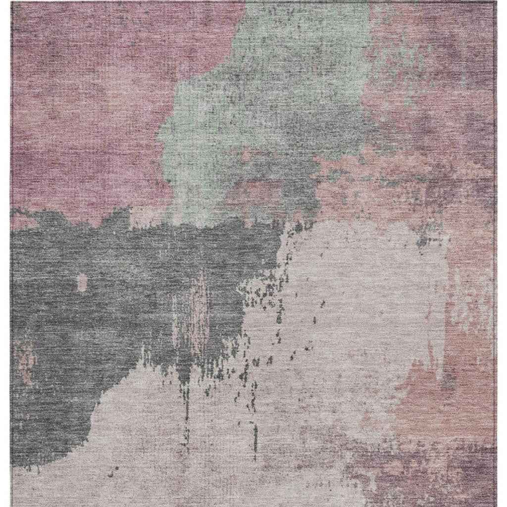 10' X 14' Blush Sage And Charcoal Abstract Washable Indoor Outdoor Area Rug