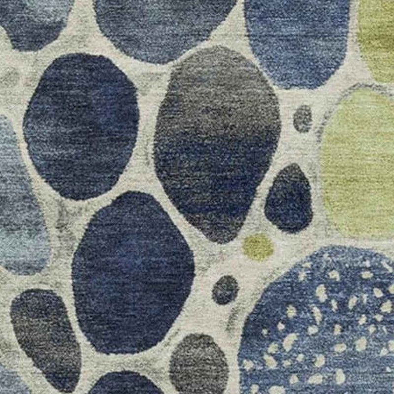 8' X 10' Denim Blue Ivory And Lime Green Geometric Washable Indoor Outdoor Area Rug