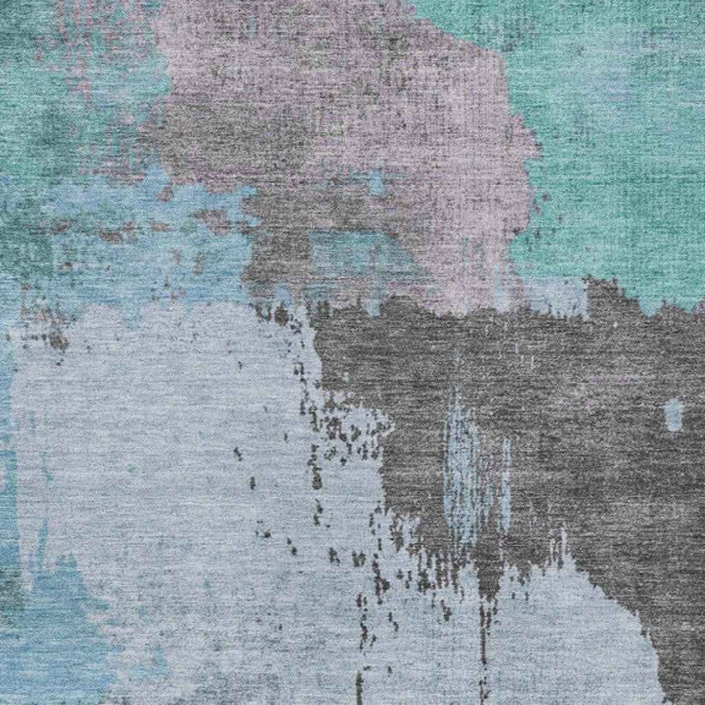 9' X 12' Teal Blue Aqua And Taupe Abstract Washable Indoor Outdoor Area Rug