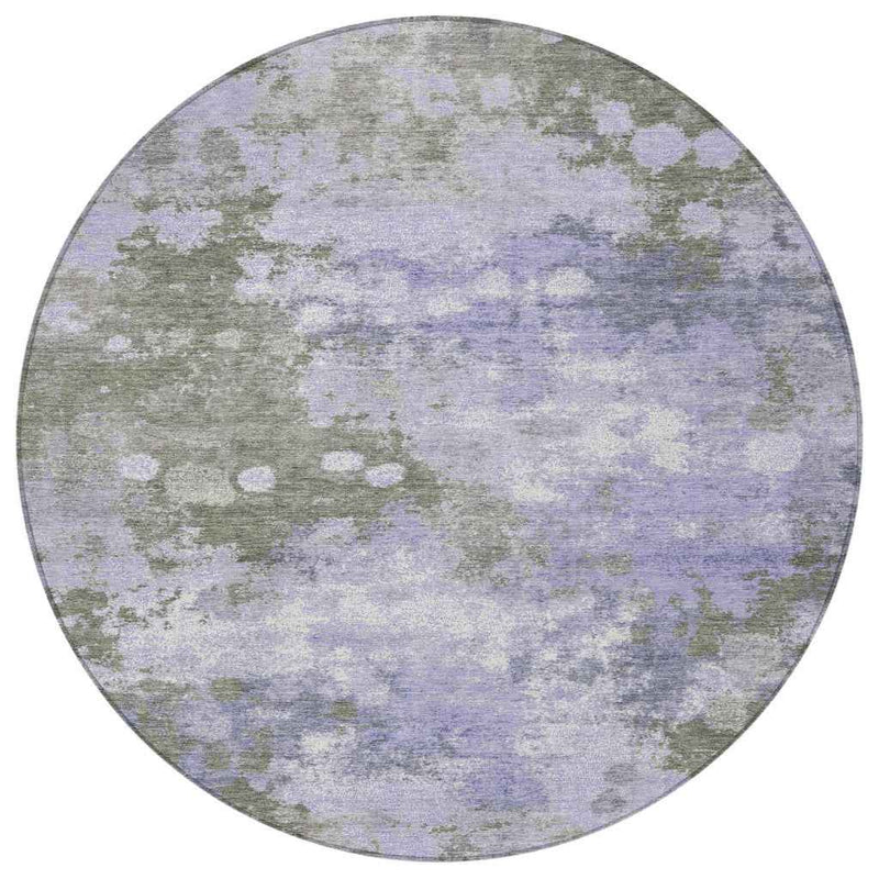 8' Lavender And Taupe Round Abstract Washable Indoor Outdoor Area Rug