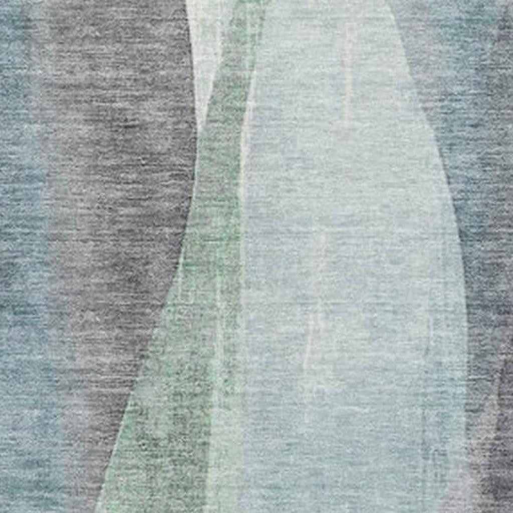 8' X 10' Teal Blue And Fern Green Abstract Washable Indoor Outdoor Area Rug
