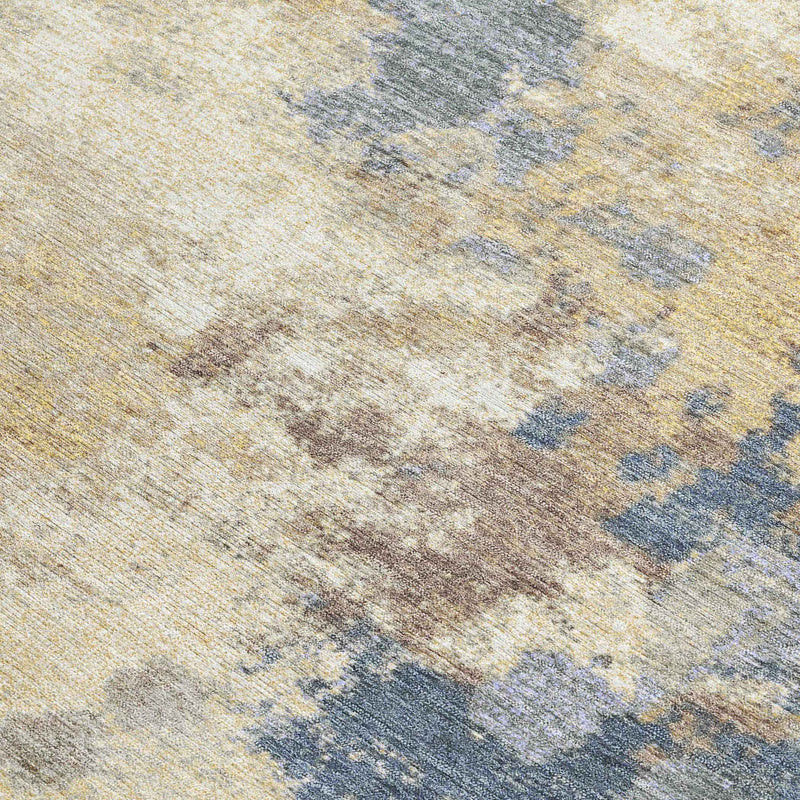 8' X 10' Gold And Beige Abstract Washable Indoor Outdoor Area Rug