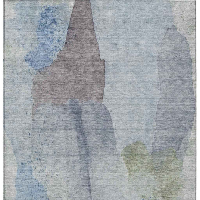 8' X 10' Denim Blue And Gray Abstract Washable Indoor Outdoor Area Rug