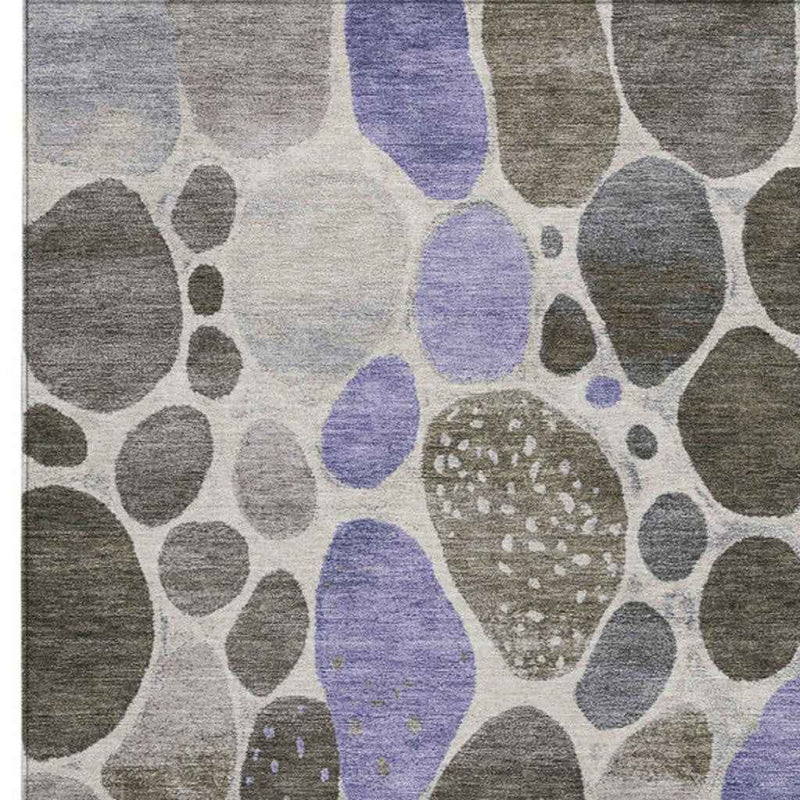 3' X 5' Chocolate Ivory And Purple Geometric Washable Indoor Outdoor Area Rug