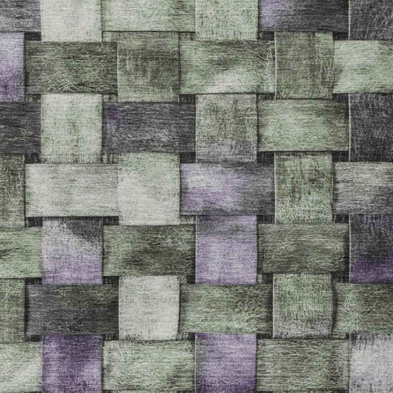 9' X 12' Sage And Purple Striped Washable Indoor Outdoor Area Rug
