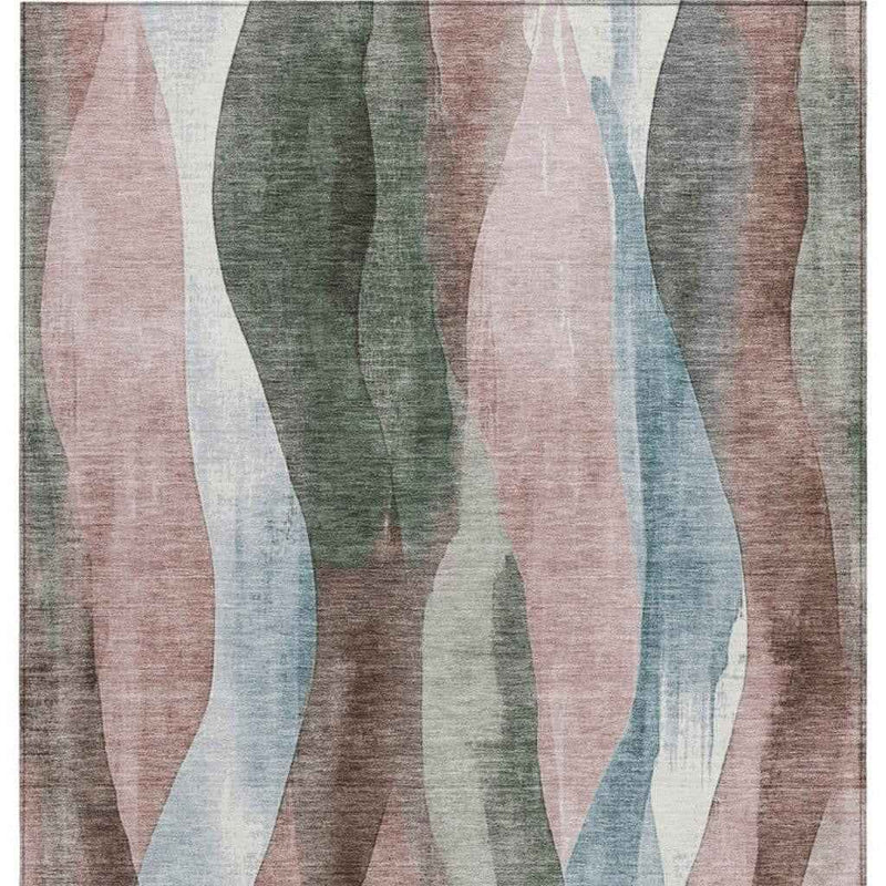 10' X 14' Salmon And Denim Blue Abstract Washable Indoor Outdoor Area Rug