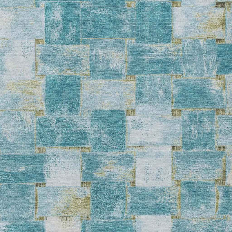 3' X 5' Teal Blue And Khaki Striped Washable Indoor Outdoor Area Rug