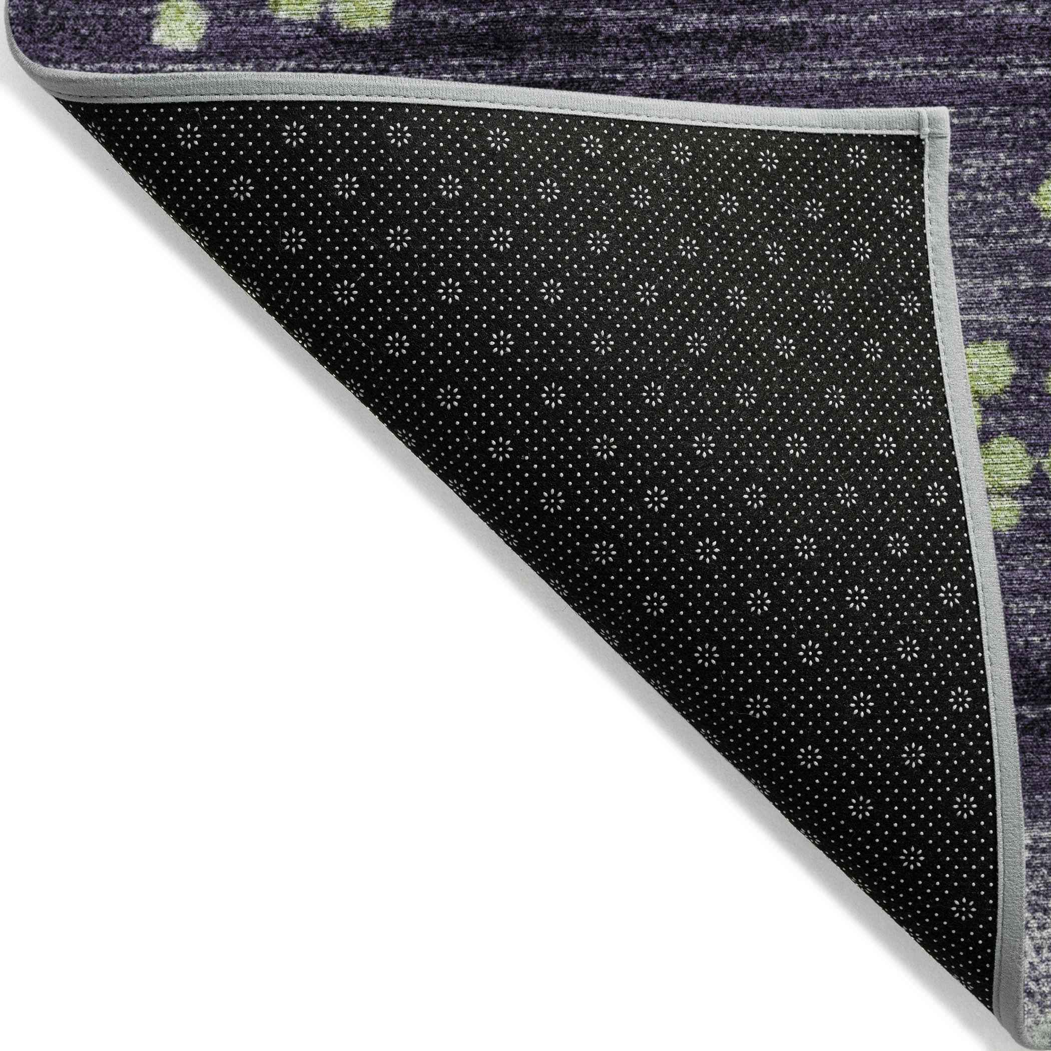 8' Artichoke Green And Purple Round Geometric Washable Indoor Outdoor Area Rug