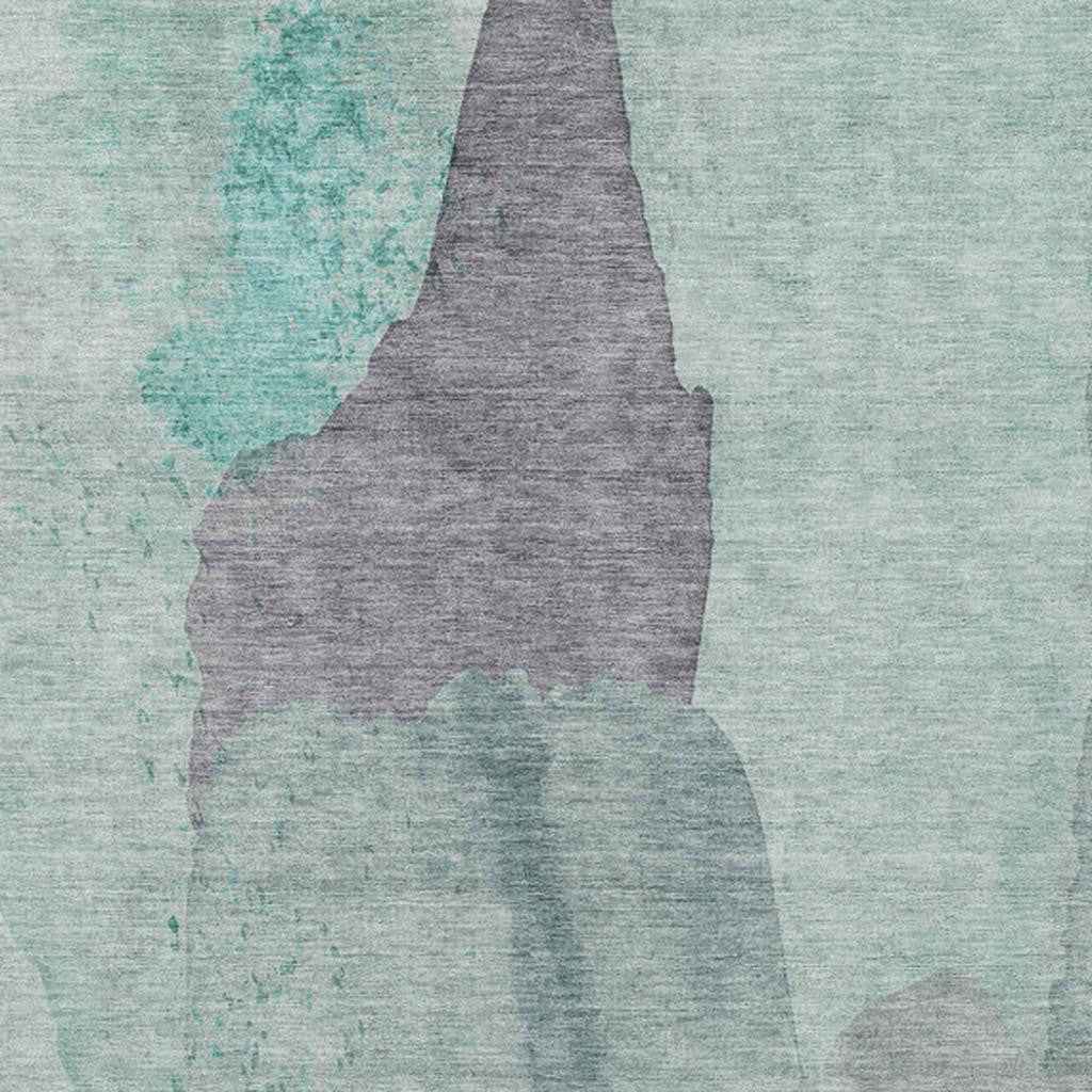 9' X 12' Teal Blue And Aqua Abstract Washable Indoor Outdoor Area Rug