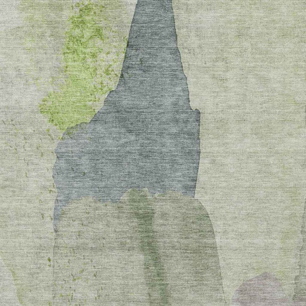 5' X 8' Artichoke Green And Taupe Abstract Washable Indoor Outdoor Area Rug