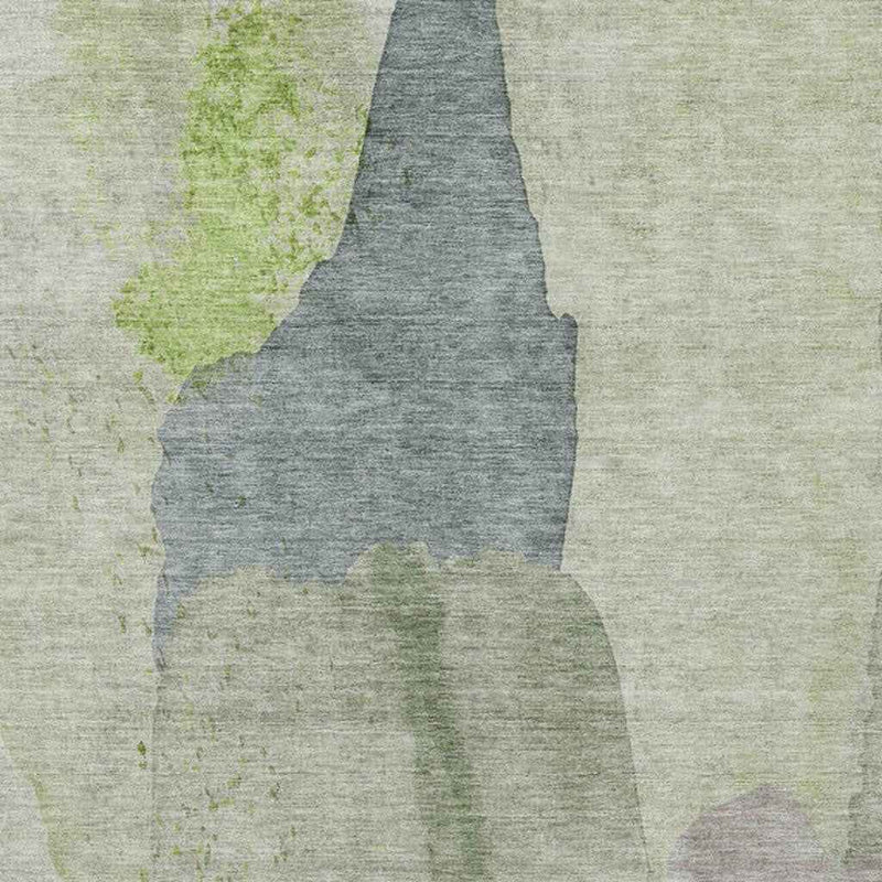 5' X 8' Artichoke Green And Taupe Abstract Washable Indoor Outdoor Area Rug
