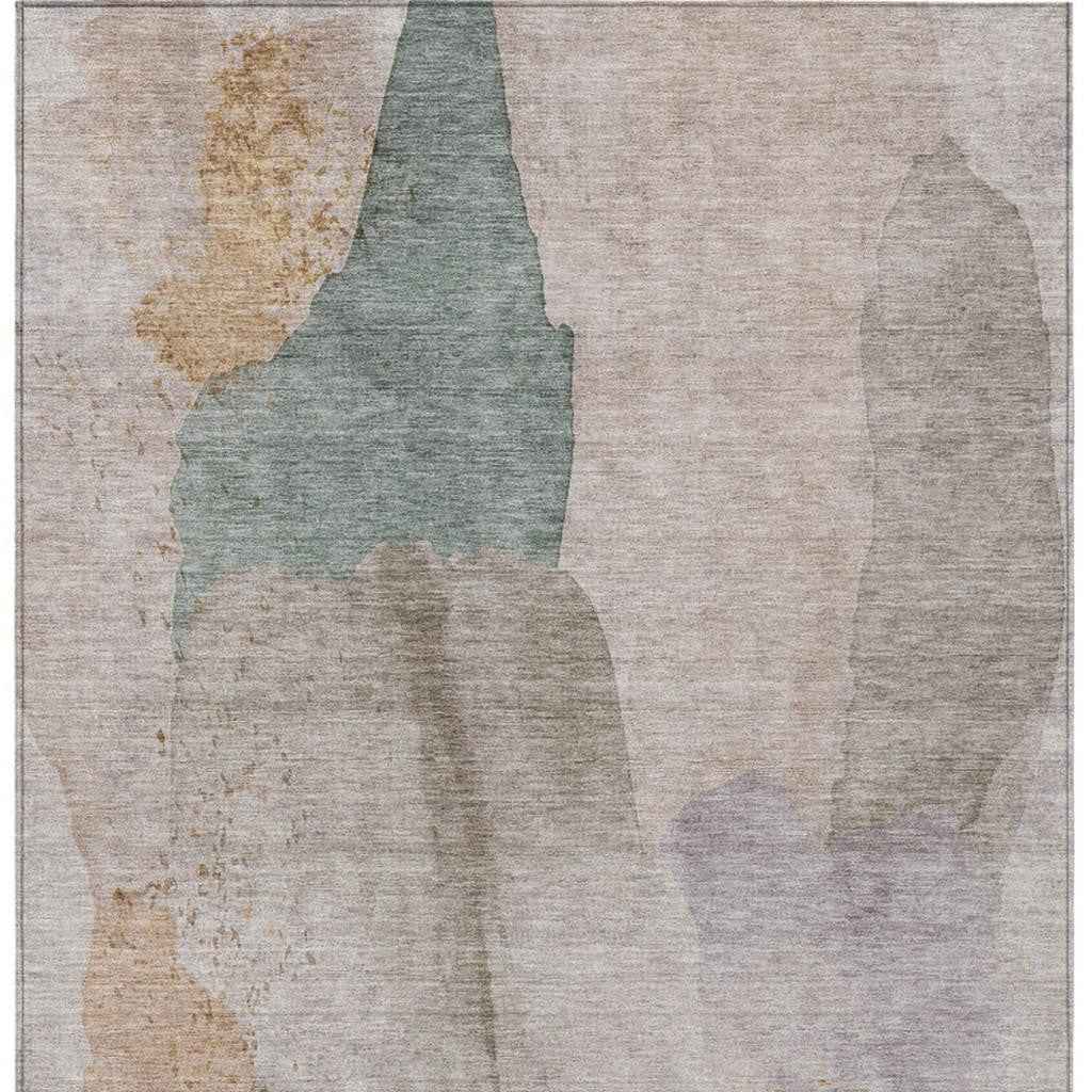 5' X 8' Copper And Pale Aqua Abstract Washable Indoor Outdoor Area Rug