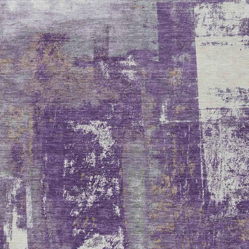 3' X 5' Purple And Ivory Abstract Washable Indoor Outdoor Area Rug