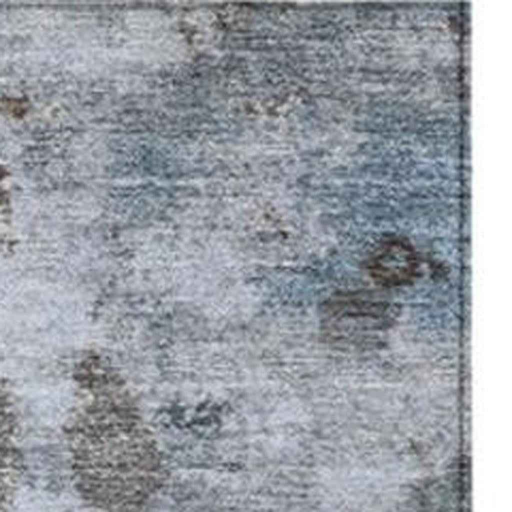 3' X 5' Sky Blue And Brown Abstract Washable Indoor Outdoor Area Rug
