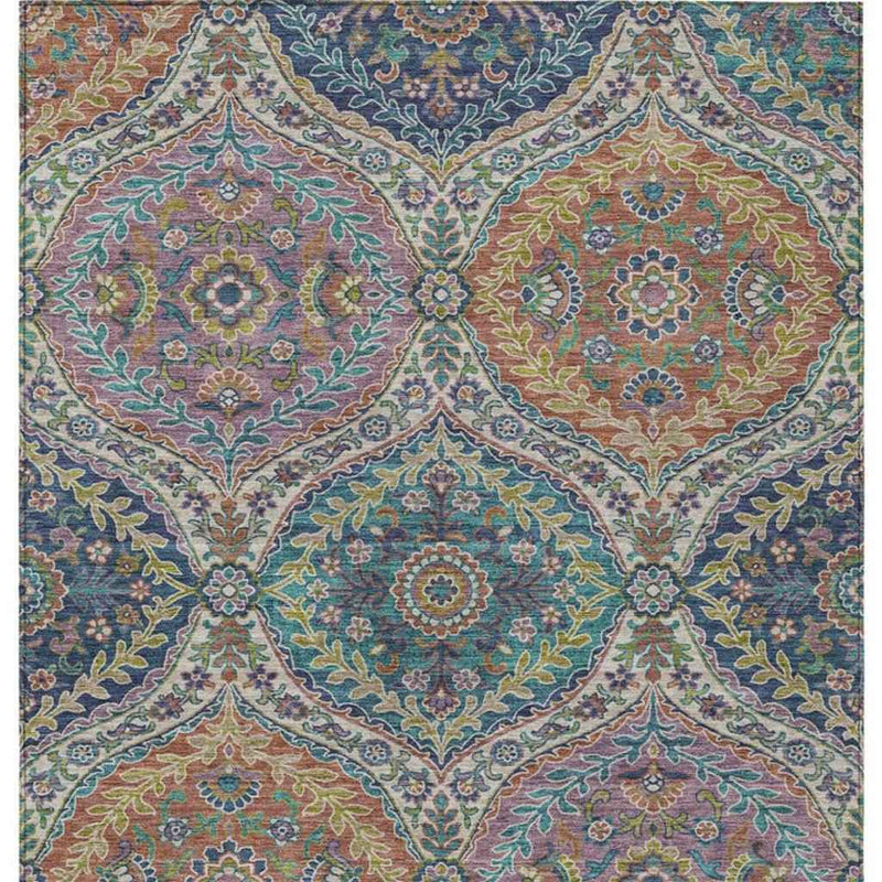 8' X 10' Blue Copper And Gold Floral Washable Indoor Outdoor Area Rug