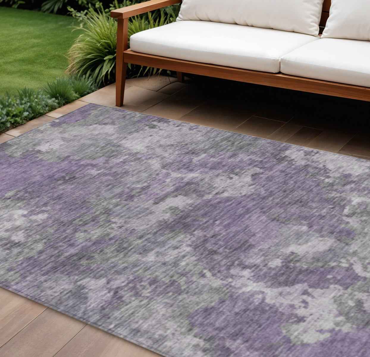 9' X 12' Purple And Gray Abstract Washable Indoor Outdoor Area Rug