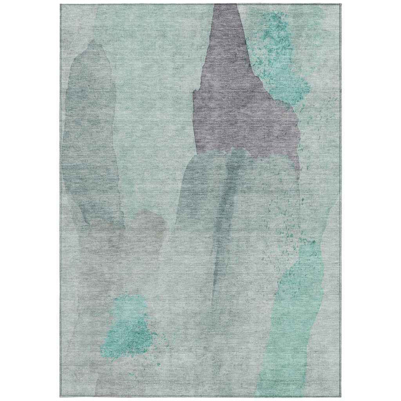 5' X 8' Teal Blue And Aqua Abstract Washable Indoor Outdoor Area Rug