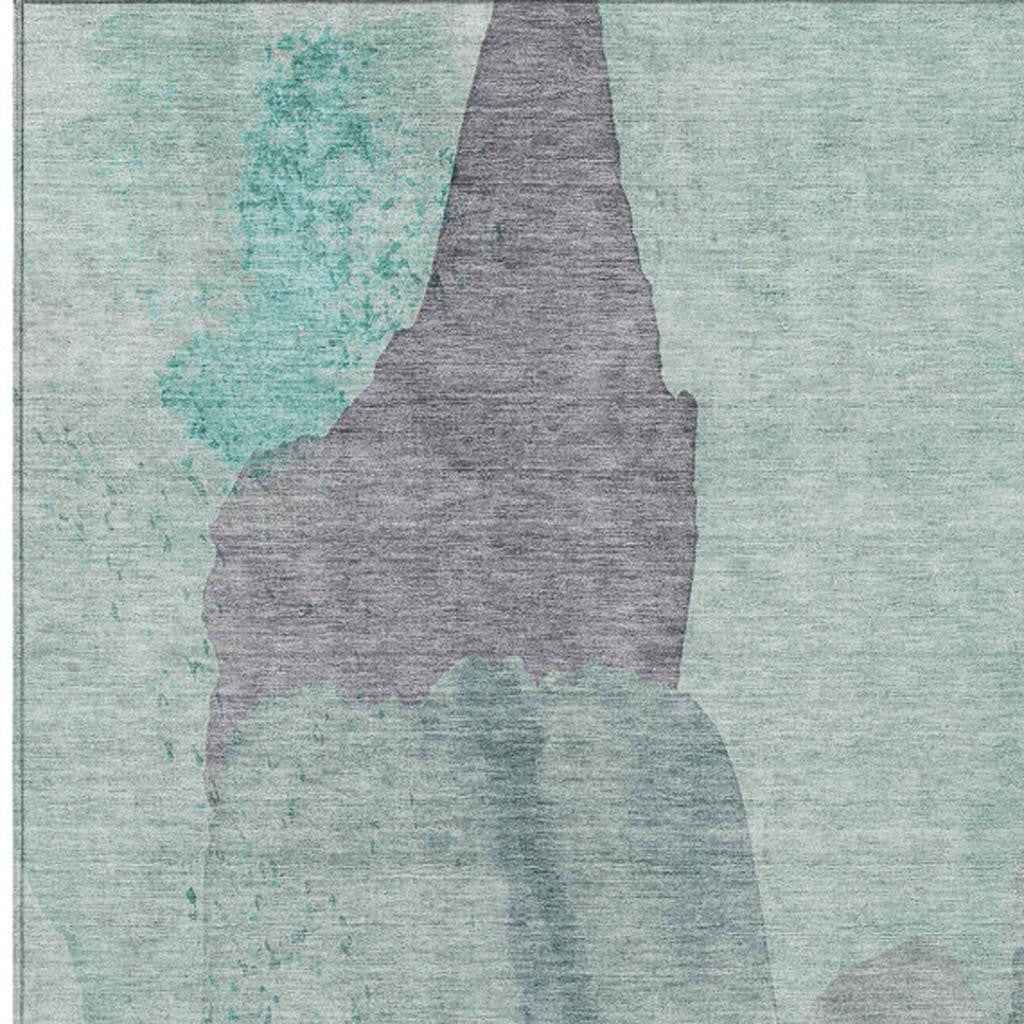 5' X 8' Teal Blue And Aqua Abstract Washable Indoor Outdoor Area Rug