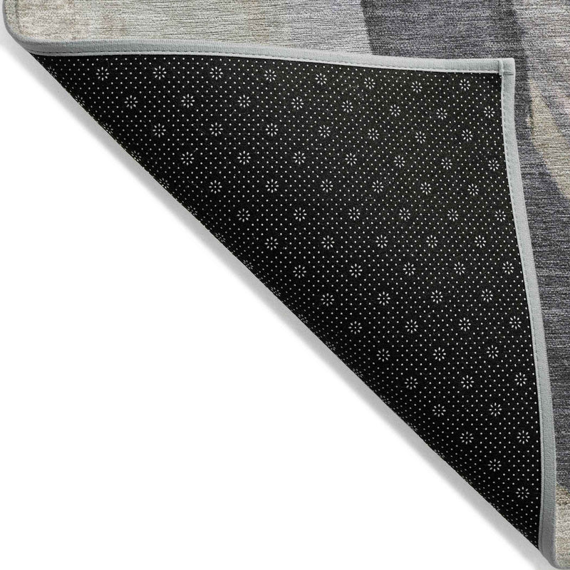 8' Ivory And Charcoal Round Abstract Washable Indoor Outdoor Area Rug