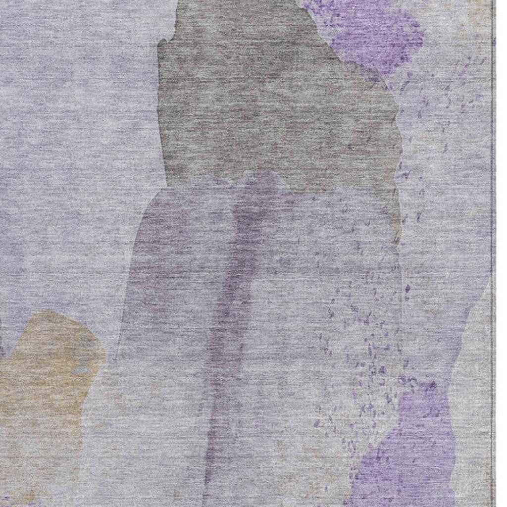 8' X 10' Lavender And Gray Abstract Washable Indoor Outdoor Area Rug
