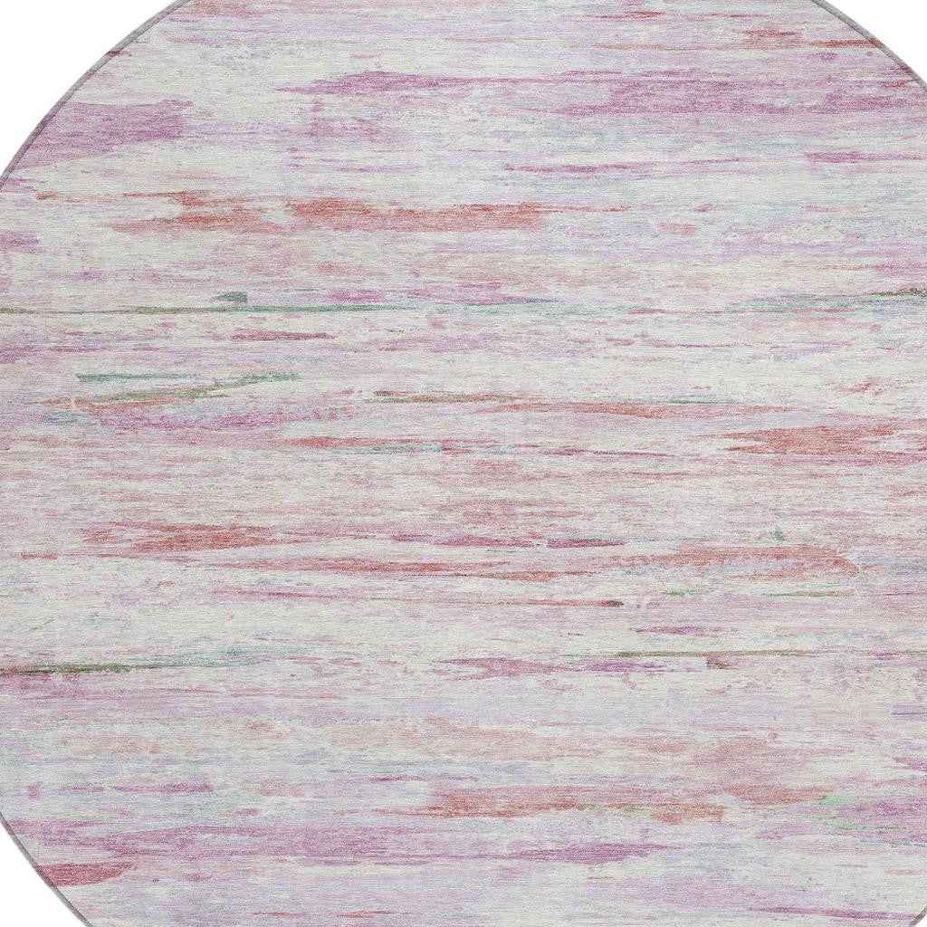 8' Blush And Ivory Round Abstract Washable Indoor Outdoor Area Rug
