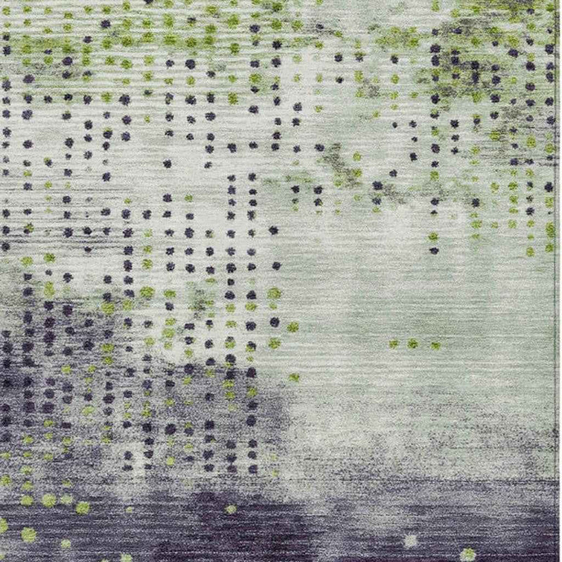 3' X 5' Artichoke Green And Purple Geometric Washable Indoor Outdoor Area Rug