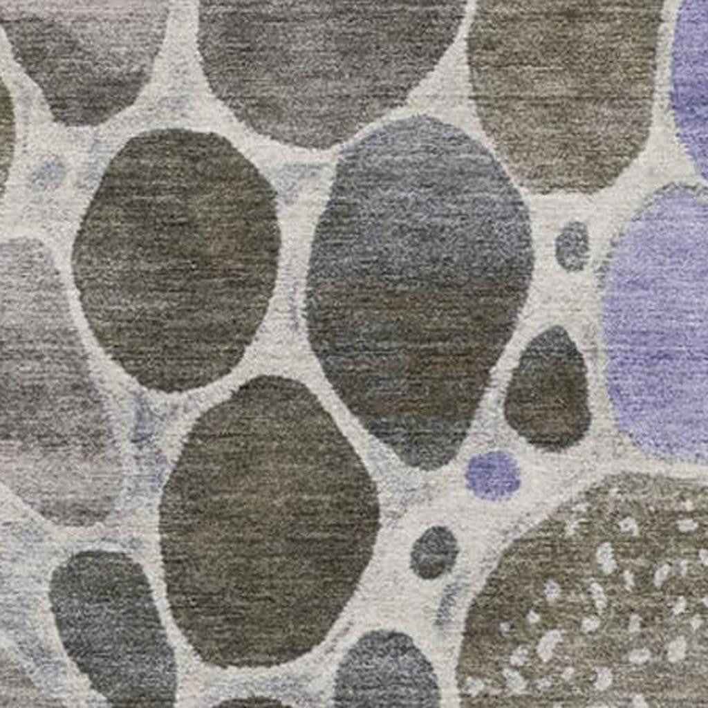 5' X 8' Chocolate Ivory And Purple Geometric Washable Indoor Outdoor Area Rug