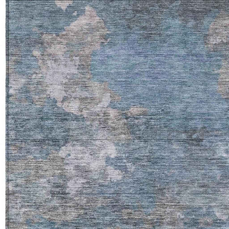 3' X 5' Denim Blue And Gray Abstract Washable Indoor Outdoor Area Rug