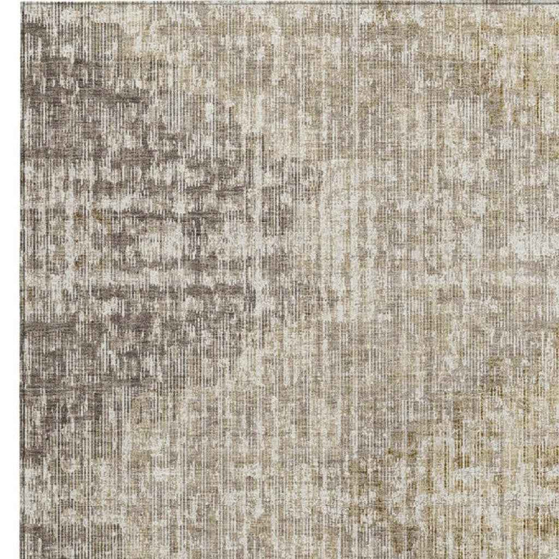 9' X 12' Khaki And Beige Geometric Washable Indoor Outdoor Area Rug