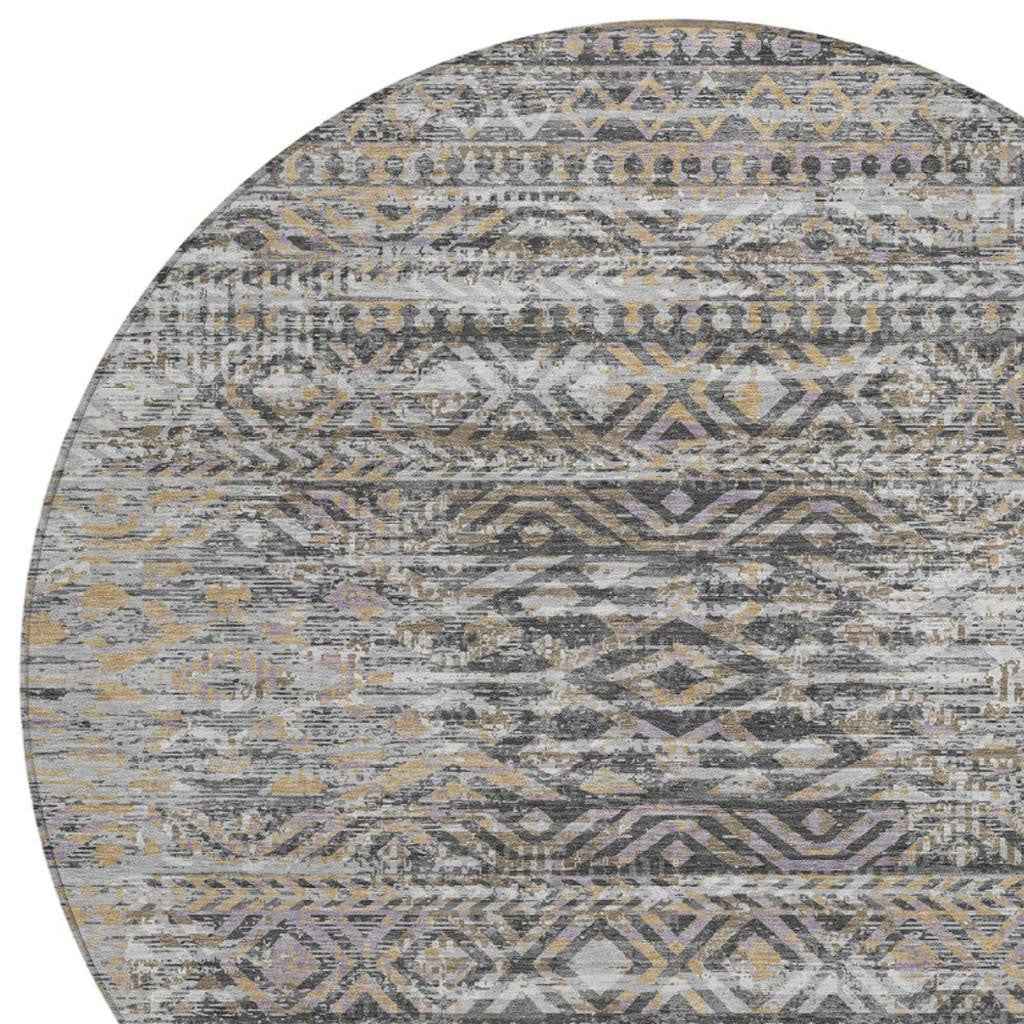 8' Gray And Beige Round Moroccan Washable Indoor Outdoor Area Rug