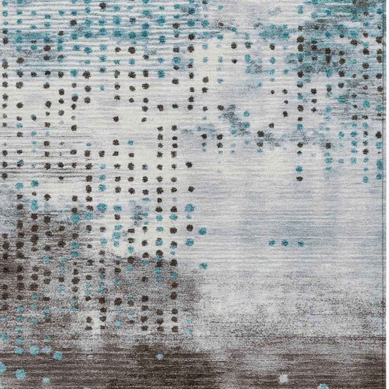 10' X 14' Teal Blue And Brown Geometric Washable Indoor Outdoor Area Rug