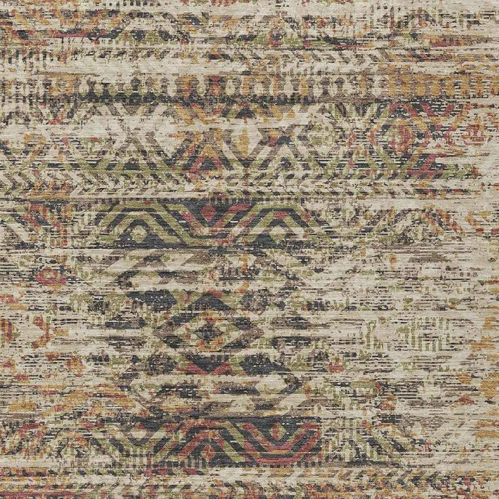 9' X 12' Beige And Fern Green Moroccan Washable Indoor Outdoor Area Rug