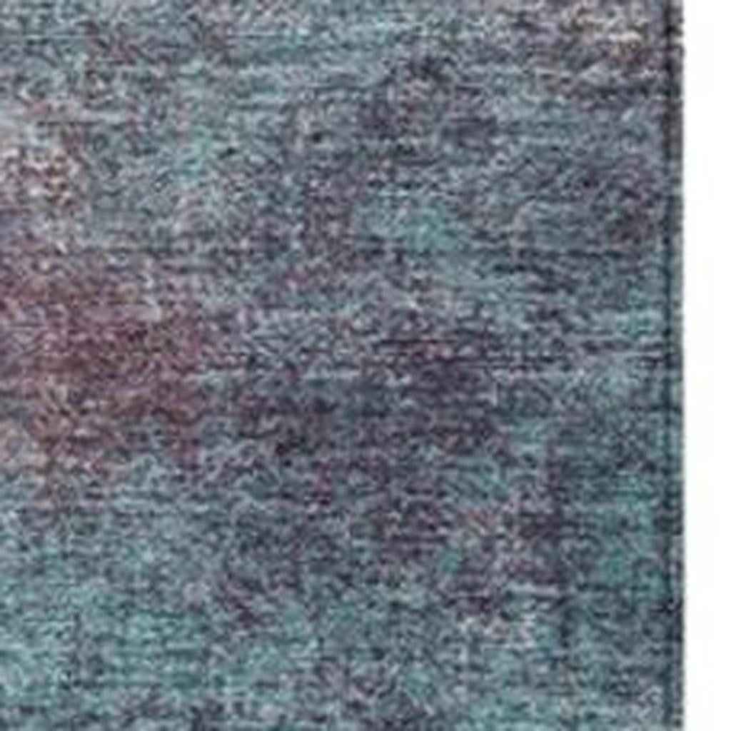 10' X 14' Teal Blue And Blush Abstract Washable Indoor Outdoor Area Rug
