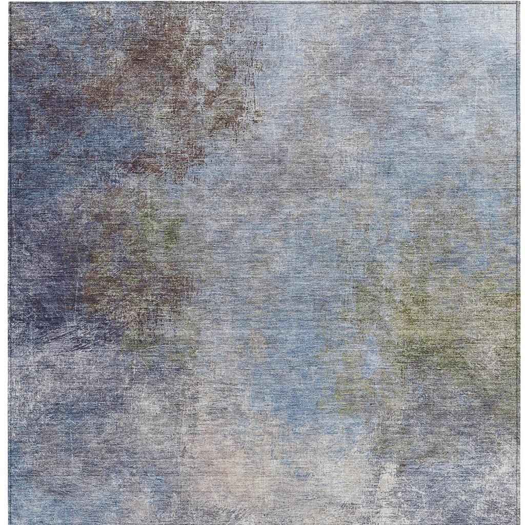 10' X 14' Denim Blue And Ivory Abstract Washable Indoor Outdoor Area Rug
