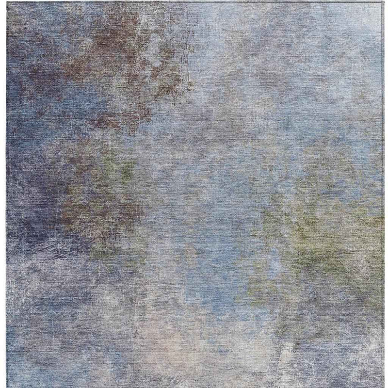10' X 14' Denim Blue And Ivory Abstract Washable Indoor Outdoor Area Rug