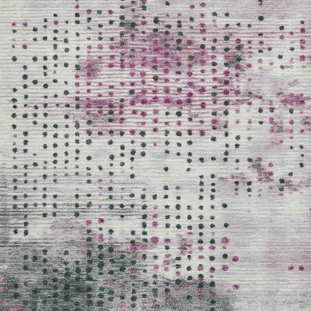 9' X 12' Blush And Emerald Geometric Washable Indoor Outdoor Area Rug