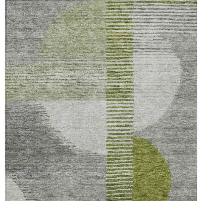 3' X 5' Olive Green And Gray Geometric Washable Indoor Outdoor Area Rug