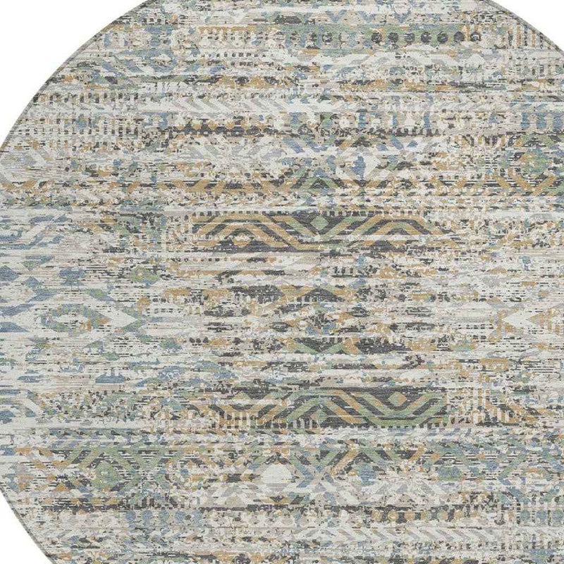 8' Ivory And Beige Round Moroccan Washable Indoor Outdoor Area Rug