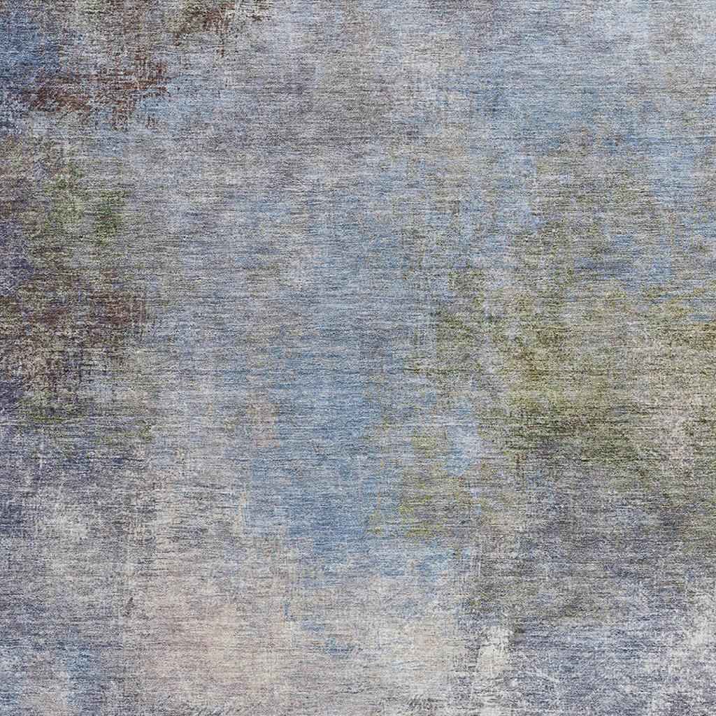 8' X 10' Denim Blue And Ivory Abstract Washable Indoor Outdoor Area Rug