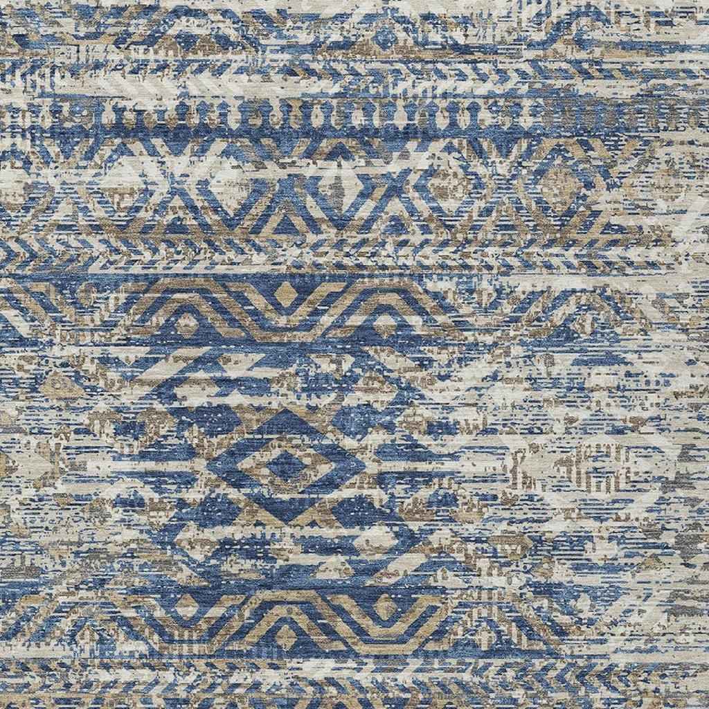 5' X 8' Blue And Beige Moroccan Washable Indoor Outdoor Area Rug
