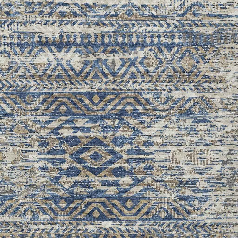 5' X 8' Blue And Beige Moroccan Washable Indoor Outdoor Area Rug