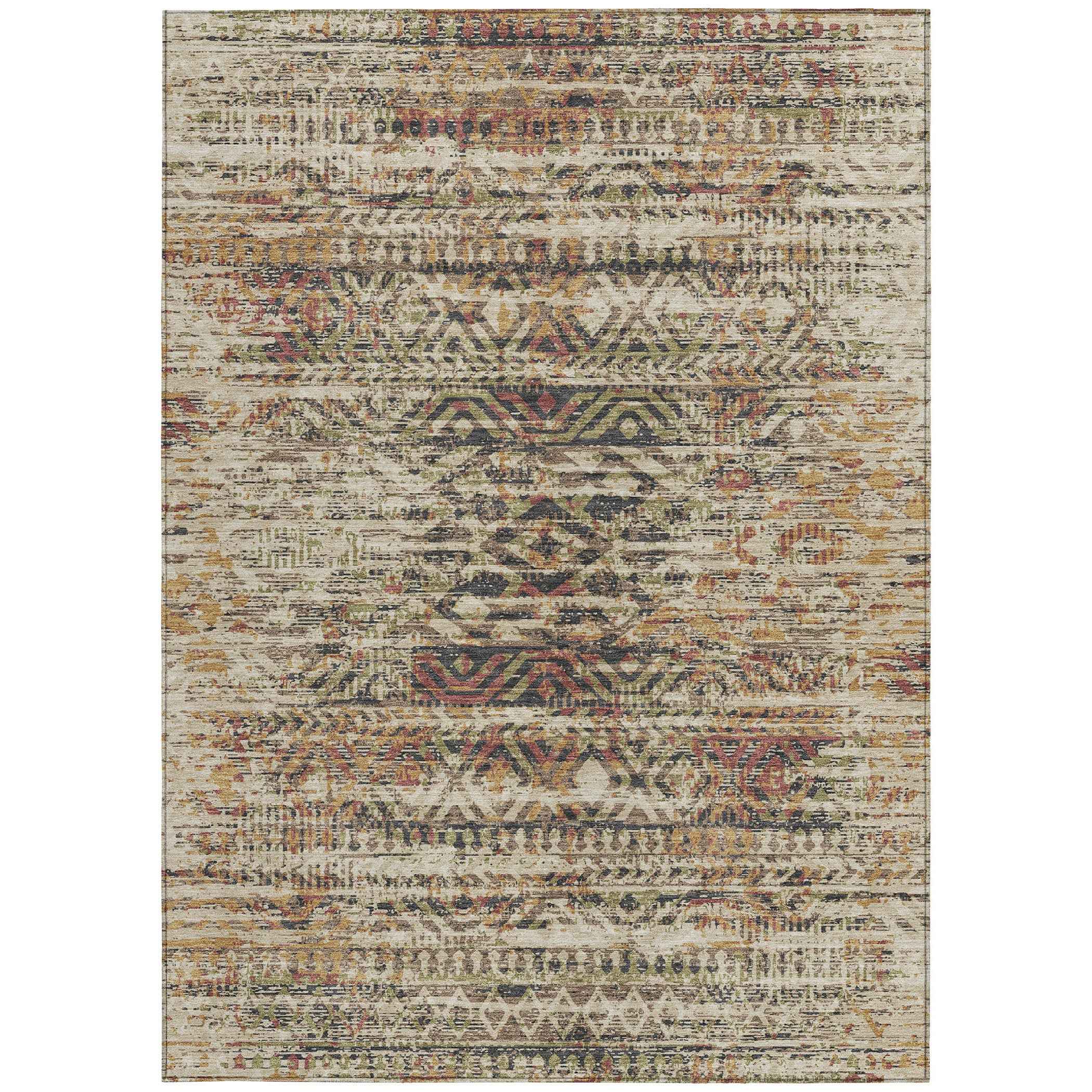 8' X 10' Beige And Fern Green Moroccan Washable Indoor Outdoor Area Rug