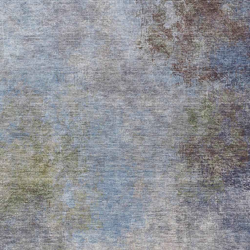 3' X 5' Denim Blue And Ivory Abstract Washable Indoor Outdoor Area Rug