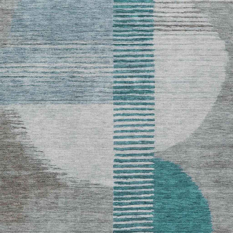 3' X 5' Teal Blue And Gray Geometric Washable Indoor Outdoor Area Rug