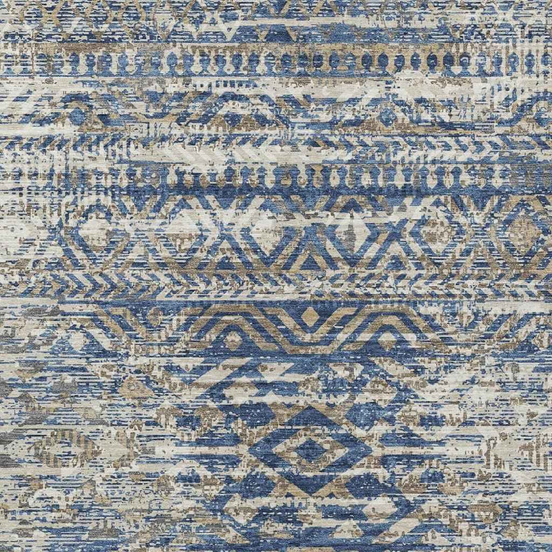 3' X 5' Blue And Beige Moroccan Washable Indoor Outdoor Area Rug