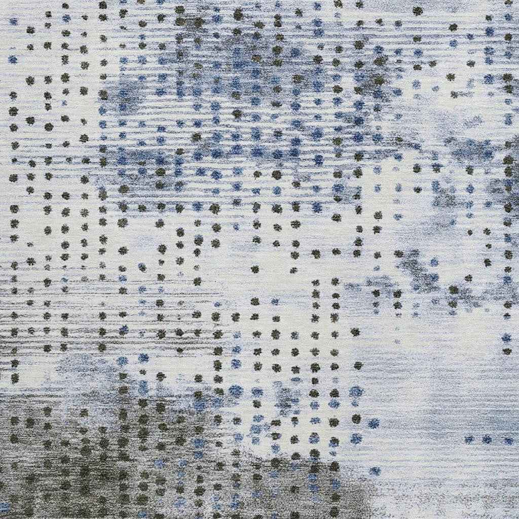 9' X 12' Denim Blue And Brown Geometric Washable Indoor Outdoor Area Rug