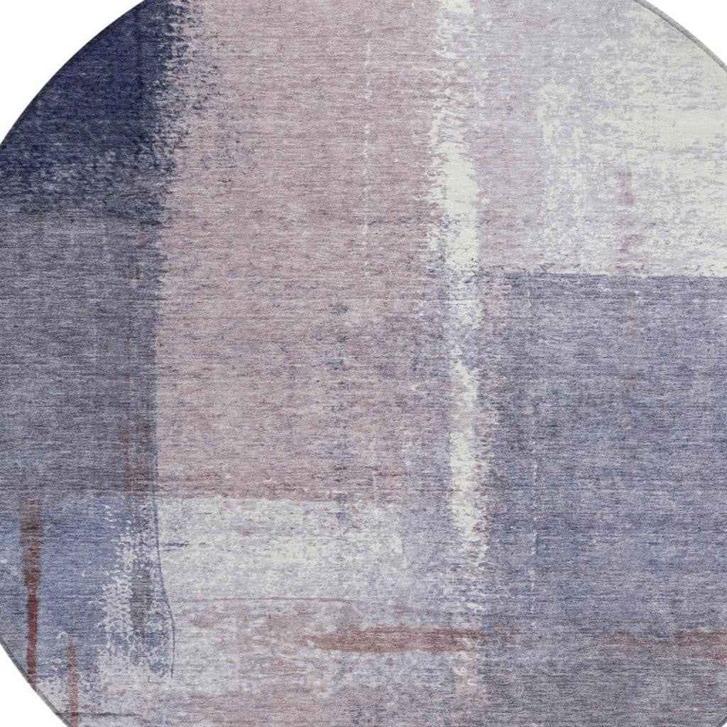 8' Lavender And Ivory Round Abstract Washable Indoor Outdoor Area Rug