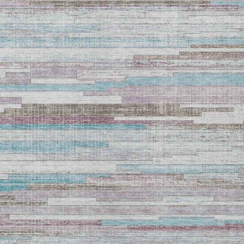 8' X 10' Teal Blue And Beige Striped Washable Indoor Outdoor Area Rug